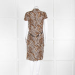 Luisa Spagnoli Brown Animal Print Ruffle Short Sleeve Belted Dress