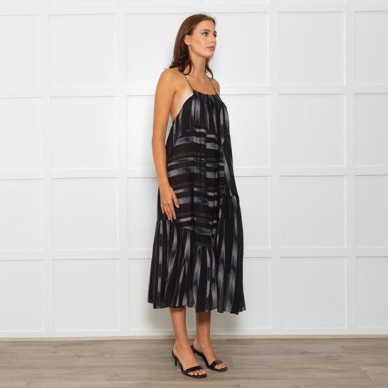 Rachel Comey Black Sundress With Blue Stripes And Tiered Hem