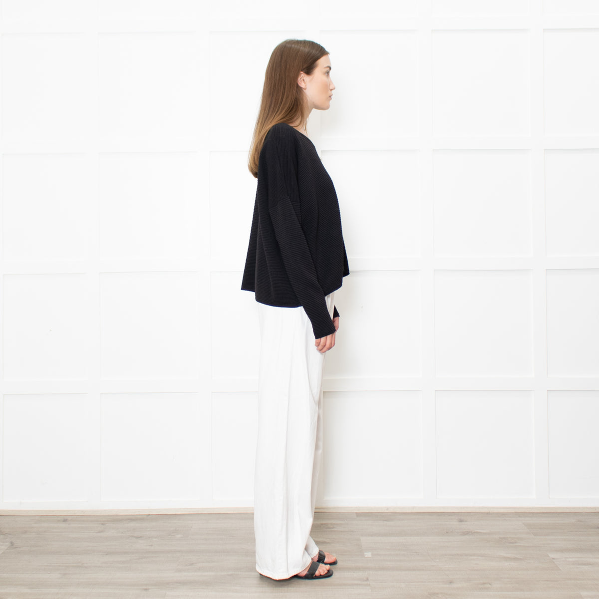 Sarah Pacini Black Ribbed V Neck Jumper