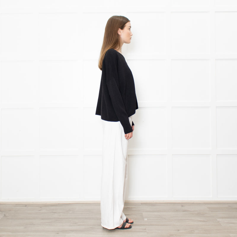 Sarah Pacini Black Ribbed V Neck Jumper