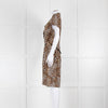 Luisa Spagnoli Brown Animal Print Ruffle Short Sleeve Belted Dress