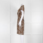 Luisa Spagnoli Brown Animal Print Ruffle Short Sleeve Belted Dress