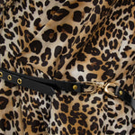 Luisa Spagnoli Brown Animal Print Ruffle Short Sleeve Belted Dress