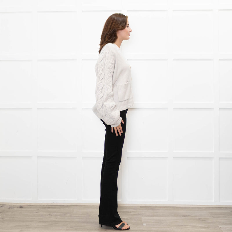 Naadam Putty Grey Cable Knit Arm Wool/Cashmere Mix Cardigan