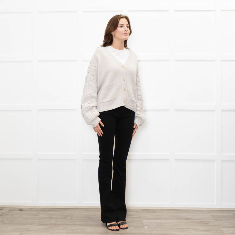 Naadam Putty Grey Cable Knit Arm Wool/Cashmere Mix Cardigan