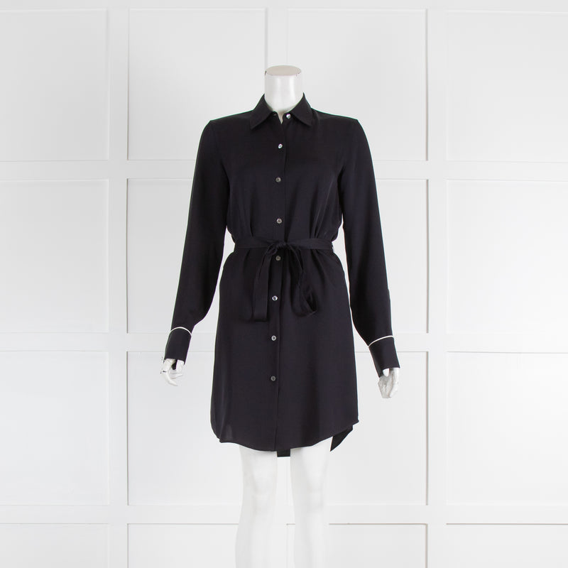 Theory Navy Silk Mini Shirt Dress With Tie Belt