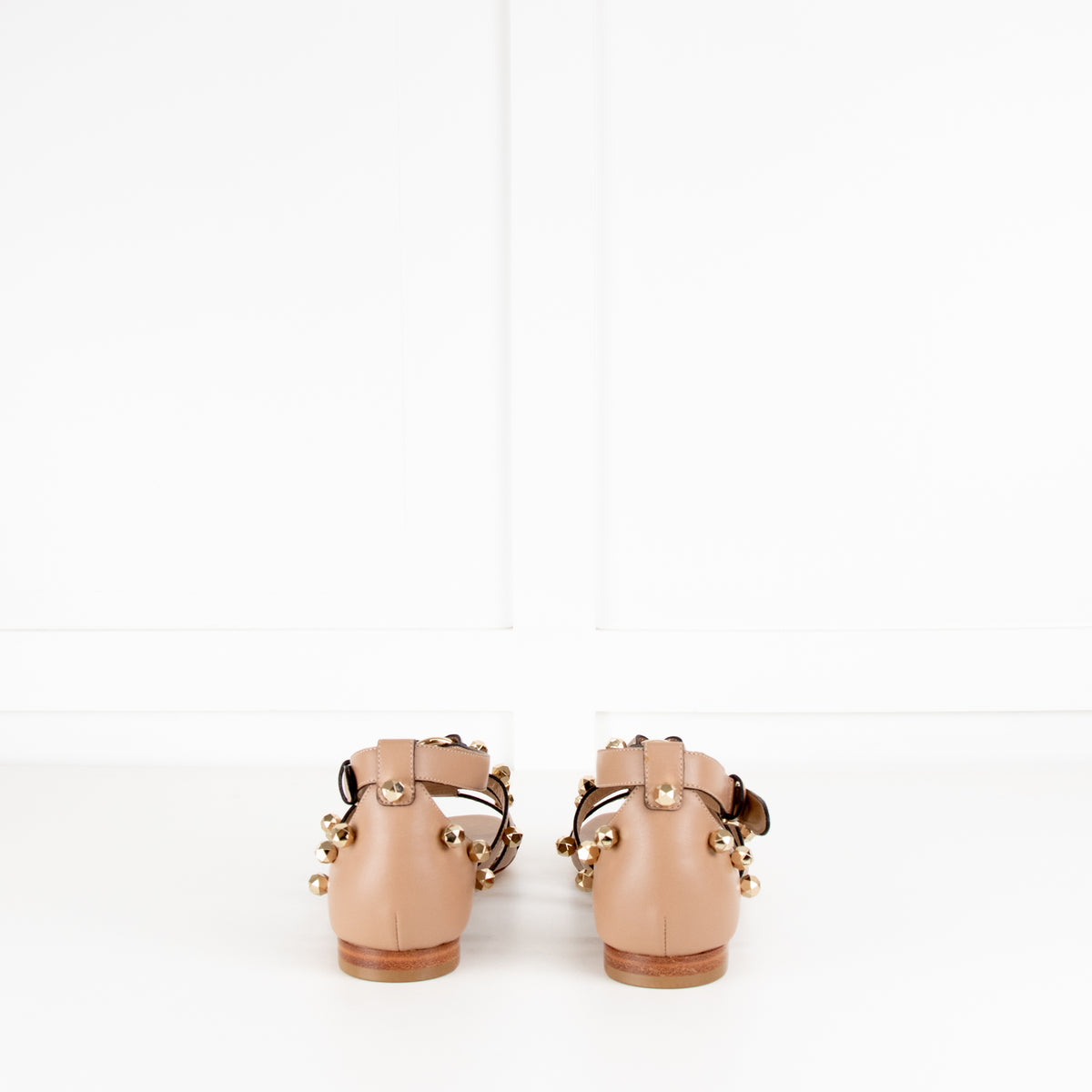 Alberta Feretti Beige Leather Studded Gladiator Style Sandals