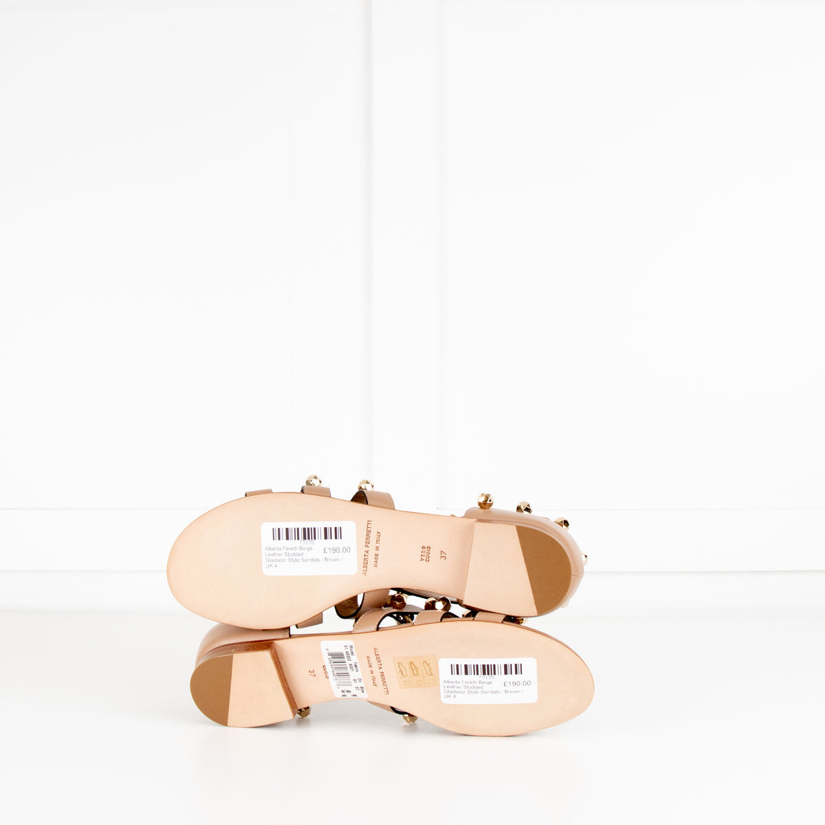 Alberta Feretti Beige Leather Studded Gladiator Style Sandals