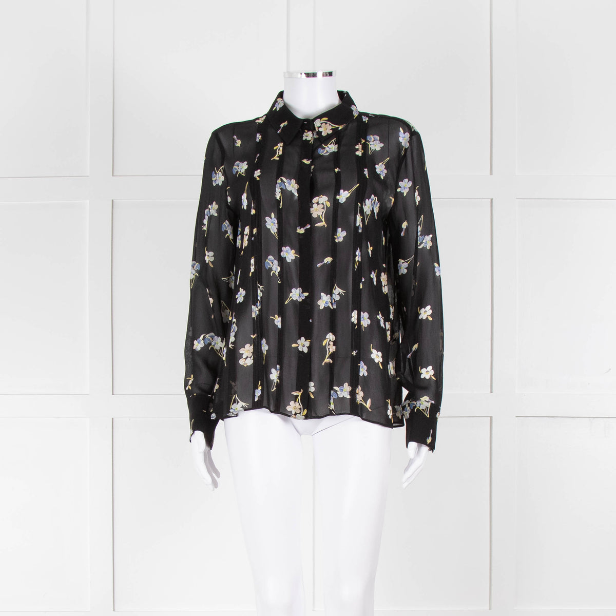 Dorothee Schumacher Black Floral Collared Sheer Shirt