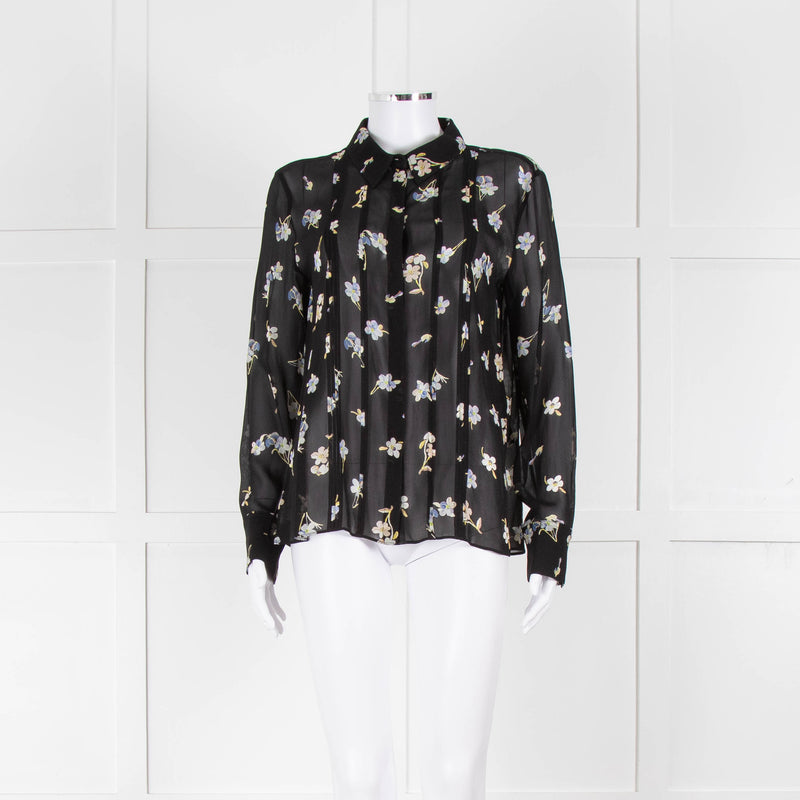 Dorothee Schumacher Black Floral Collared Sheer Shirt