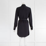 Theory Navy Silk Mini Shirt Dress With Tie Belt