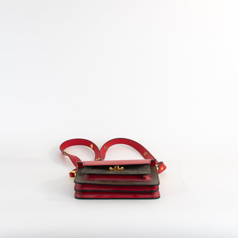 Marni Mini Tri-Colour Red Grey Taupe Trunk Bag