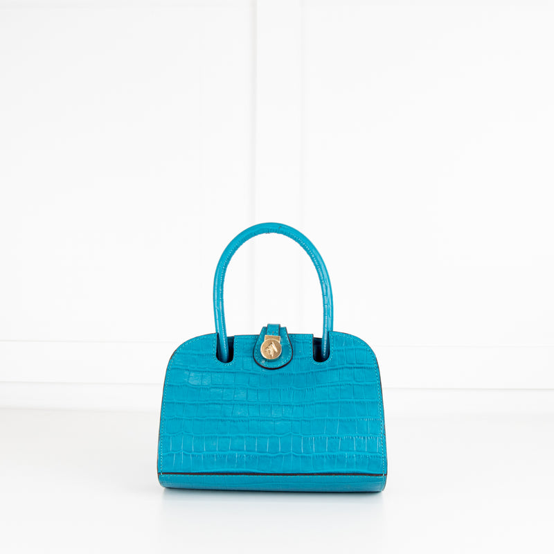 Manu Atelier Blue Croc Embossed Ladybird Crossbody Bag