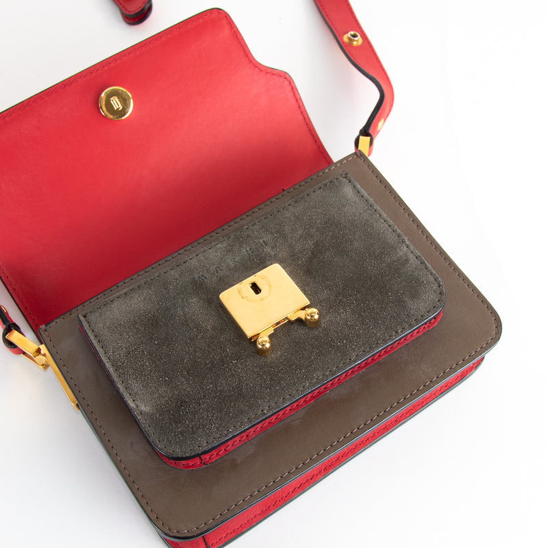 Marni Mini Tri-Colour Red Grey Taupe Trunk Bag