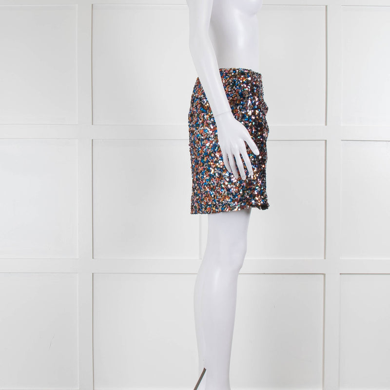 Sezane Silver Blue Copper Sequin Wrap Mini Skirt With Top