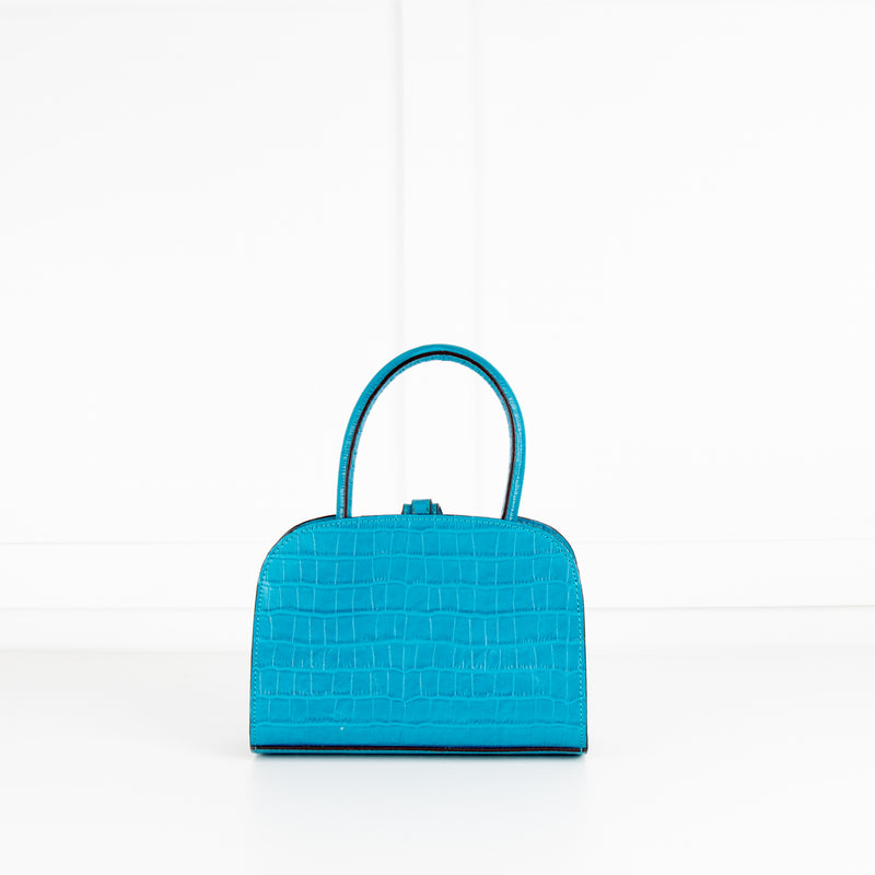 Manu Atelier Blue Croc Embossed Ladybird Crossbody Bag