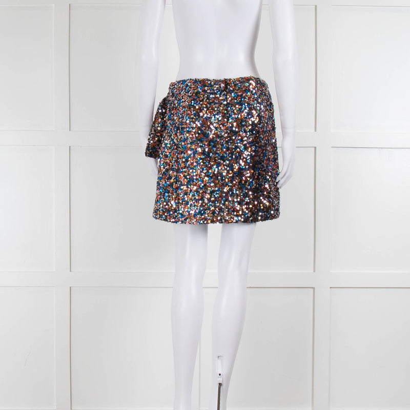 Sezane Silver Blue Copper Sequin Wrap Mini Skirt With Top