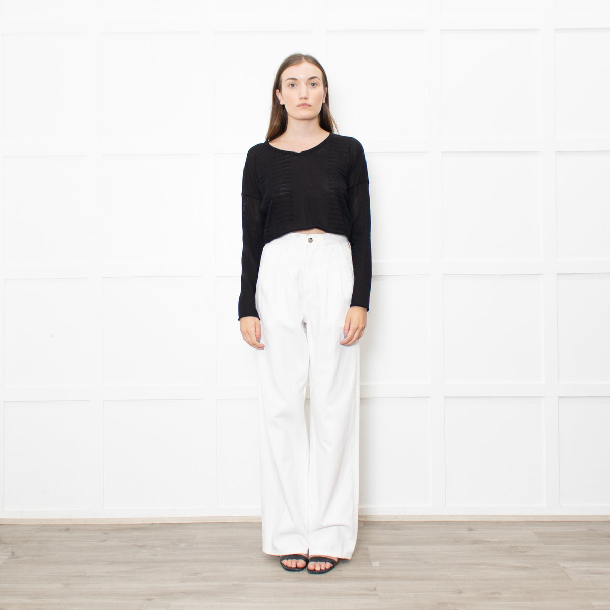 Sarah Pacini Black Knitted Long Sleeve Crop Top