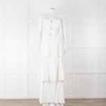 Farm Rio White Linen Tiered Cut Away Maxi Dress