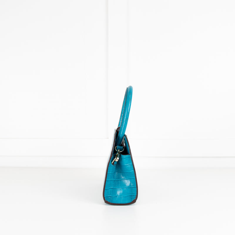 Manu Atelier Blue Croc Embossed Ladybird Crossbody Bag