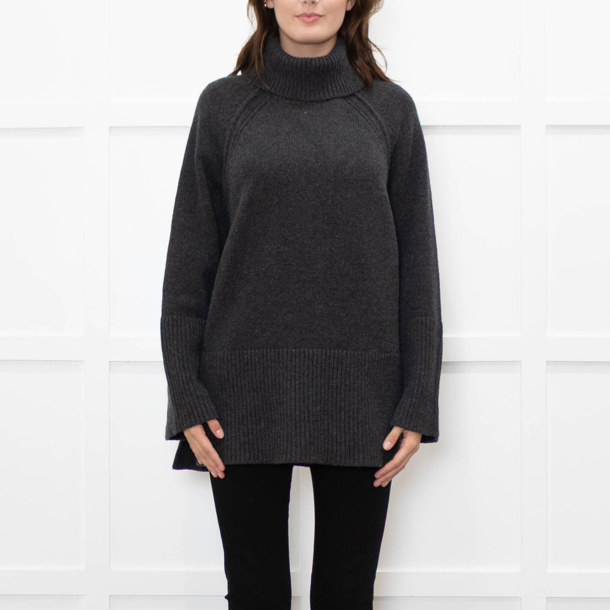 ME + EM Grey Chunky Knit Merino Wool Turtle Neck