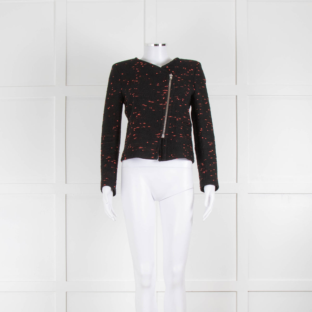 Sandro Black Pink Thread Tweedy Short Jacket