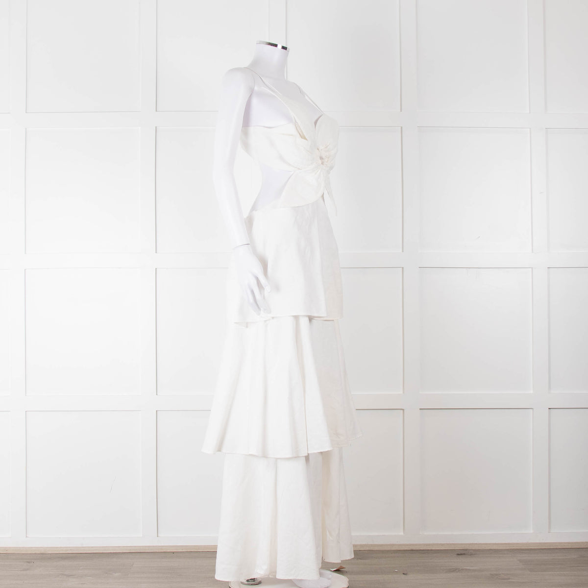 Farm Rio White Linen Tiered Cut Away Maxi Dress
