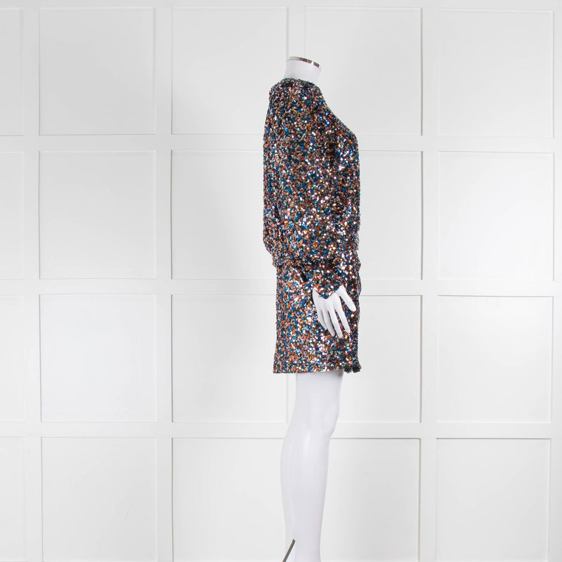 Sezane Silver Blue Copper Sequin Wrap Mini Skirt With Top