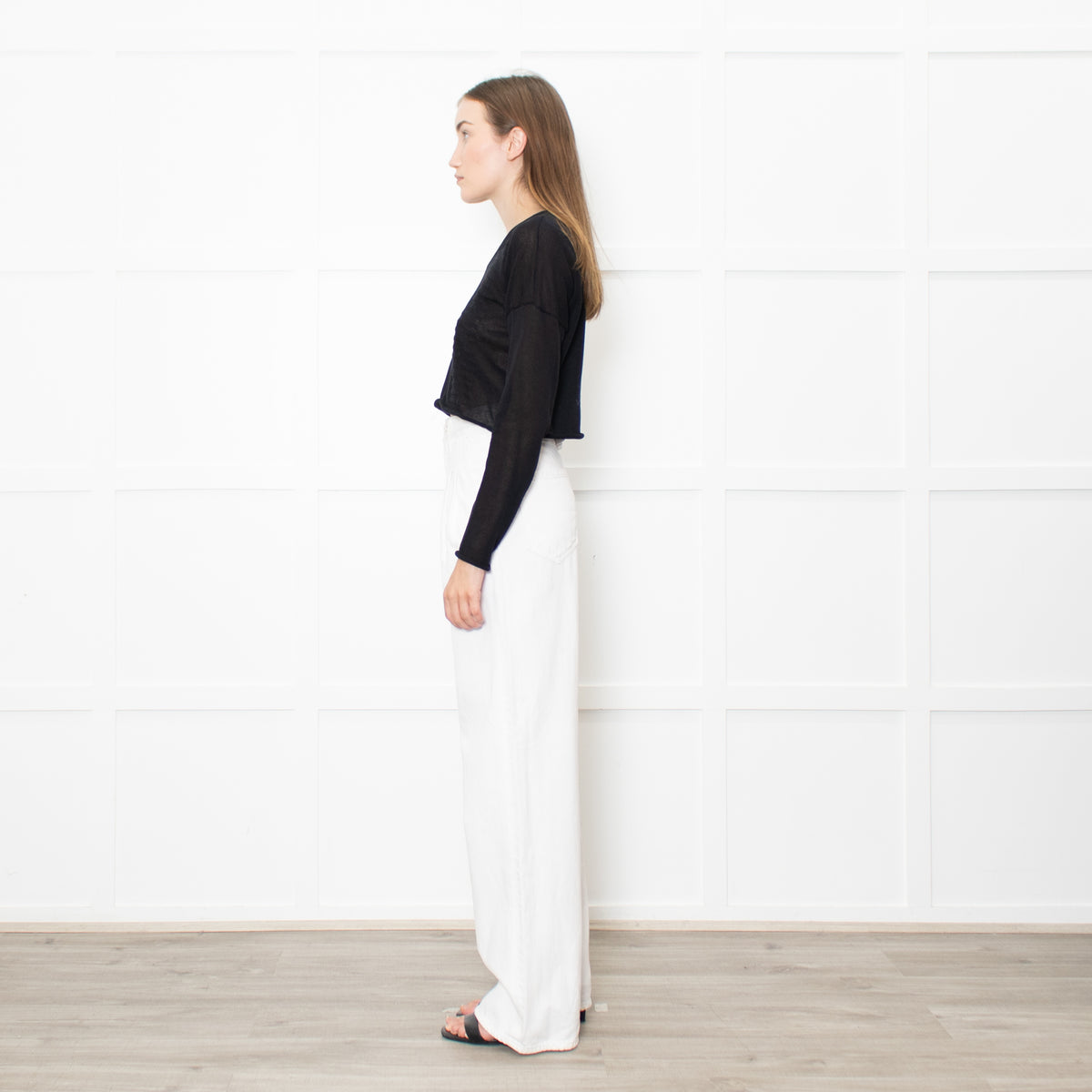 Sarah Pacini Black Knitted Long Sleeve Crop Top