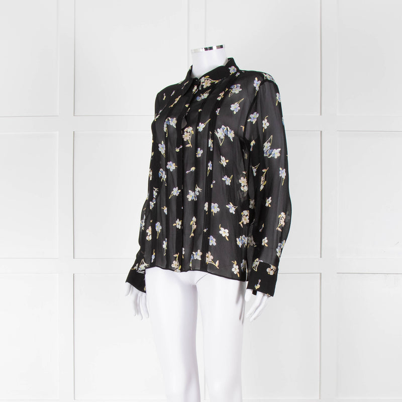 Dorothee Schumacher Black Floral Collared Sheer Shirt