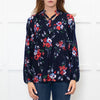 Lauren By Ralph Lauren Blue Top With Multi Colour Flowers And Pleat Front