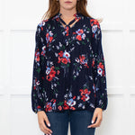 Lauren By Ralph Lauren Blue Top With Multi Colour Flowers And Pleat Front