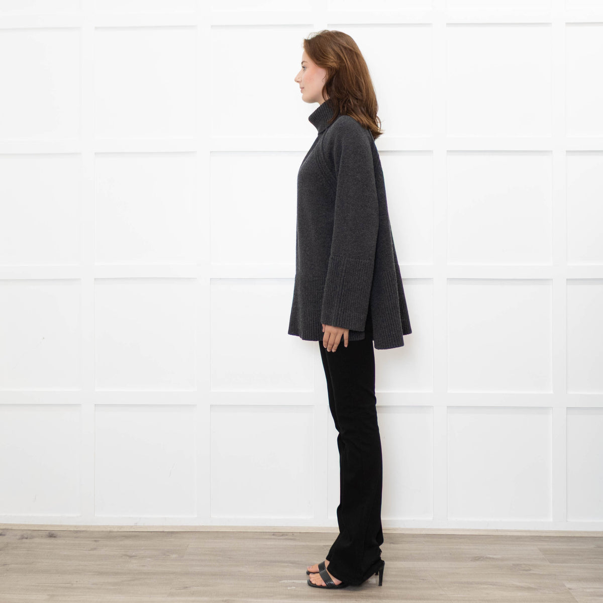 ME + EM Grey Chunky Knit Merino Wool Turtle Neck