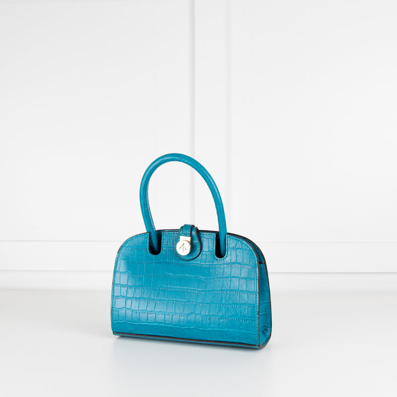 Manu Atelier Blue Croc Embossed Ladybird Crossbody Bag