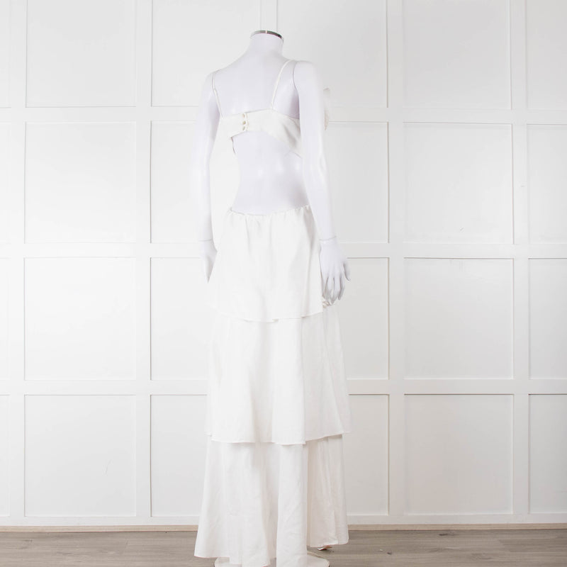 Farm Rio White Linen Tiered Cut Away Maxi Dress