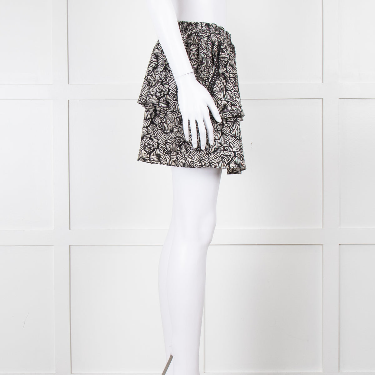 Ikks Black White Print Mini Skirt