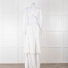 Farm Rio White Linen Tiered Cut Away Maxi Dress