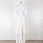 Farm Rio White Linen Tiered Cut Away Maxi Dress