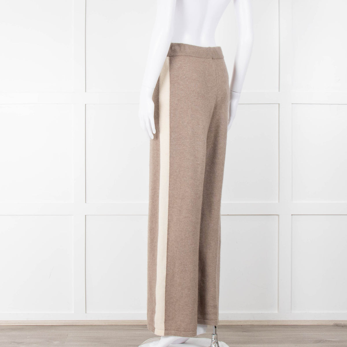 Divine Cashmere Beige Cream Wide Strip Knit Joggers