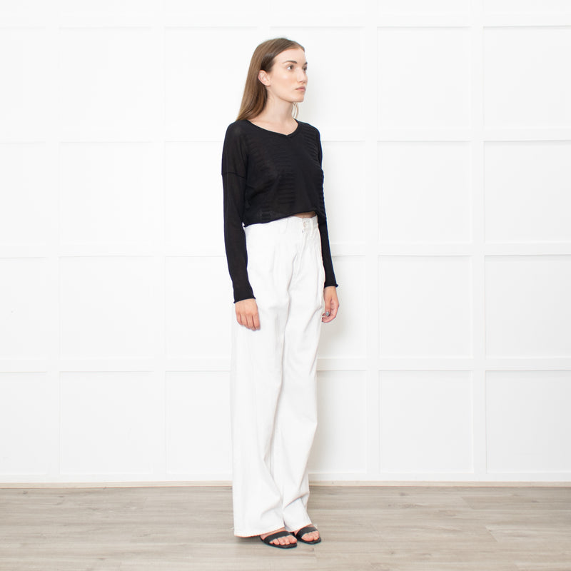 Sarah Pacini Black Knitted Long Sleeve Crop Top