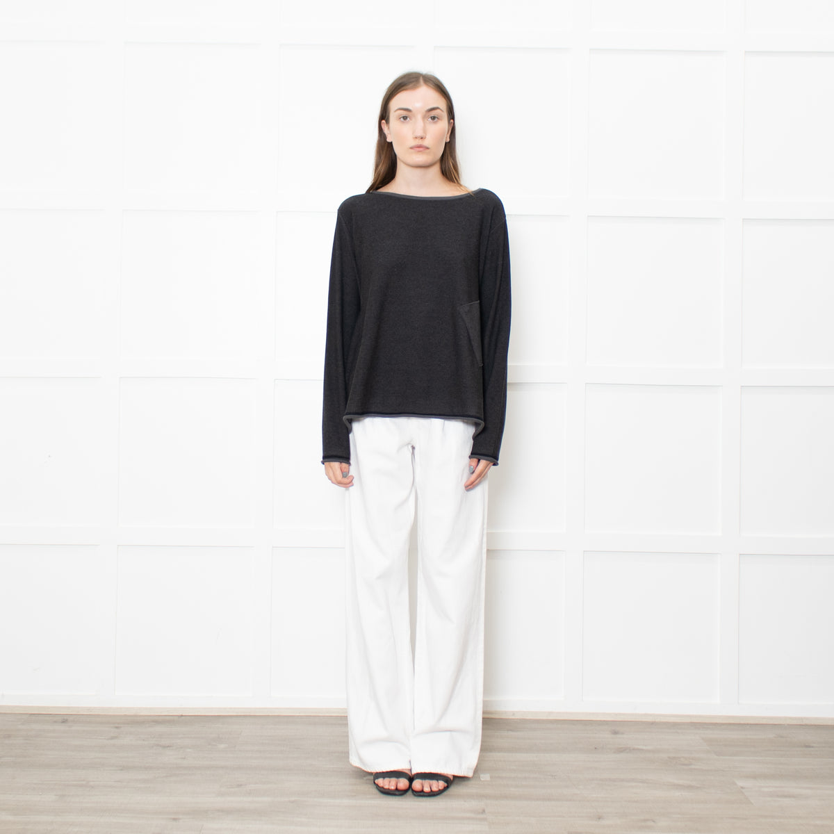 Sarah Pacini Grey Knitted Long Sleeve Trapeze Top