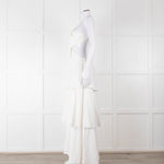 Farm Rio White Linen Tiered Cut Away Maxi Dress