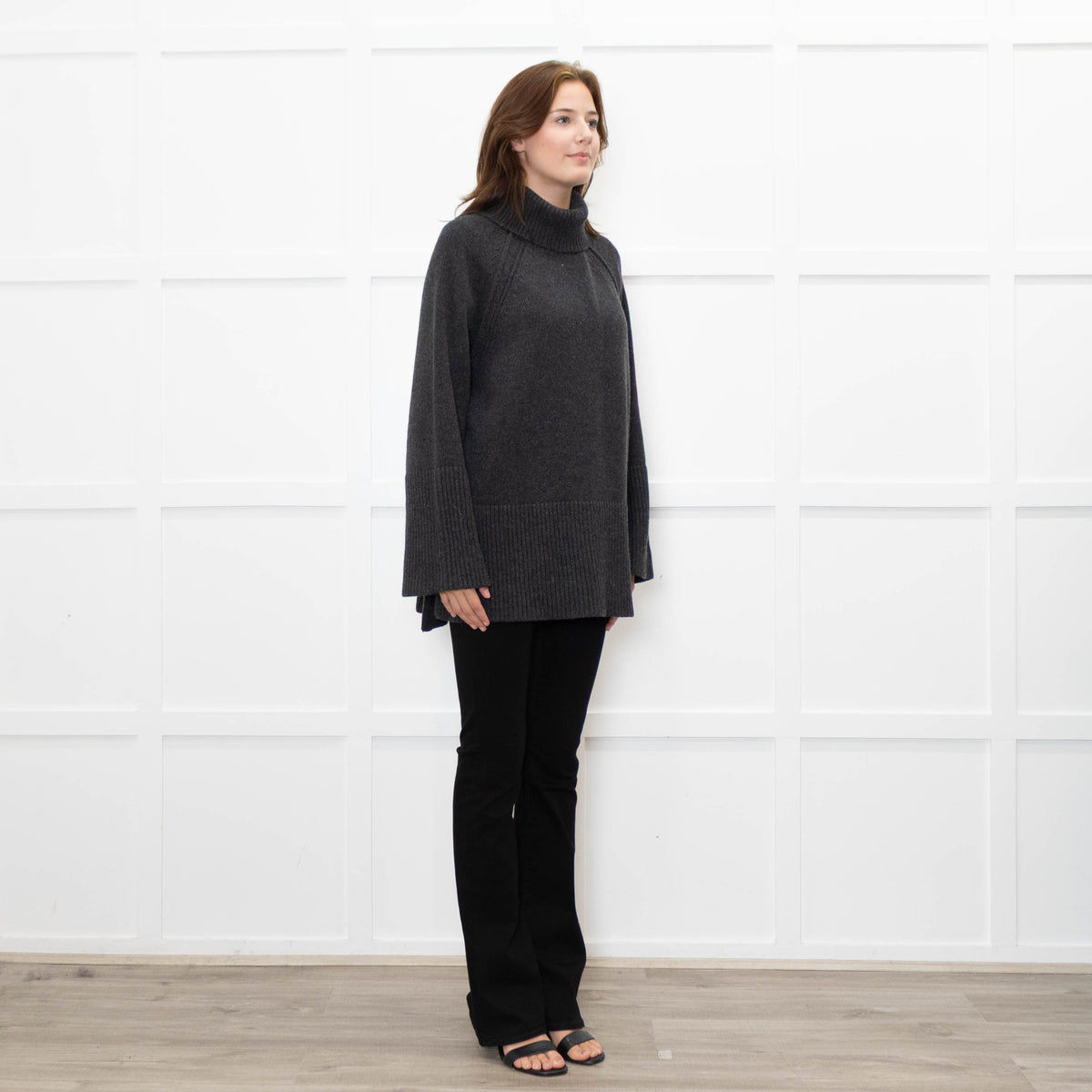 ME + EM Grey Chunky Knit Merino Wool Turtle Neck
