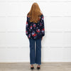 Lauren By Ralph Lauren Blue Top With Multi Colour Flowers And Pleat Front