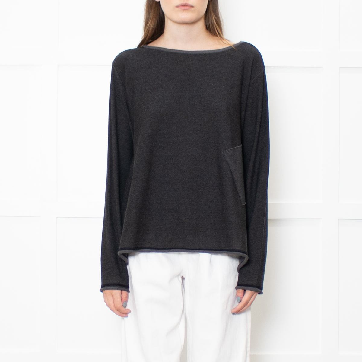 Sarah Pacini Grey Knitted Long Sleeve Trapeze Top