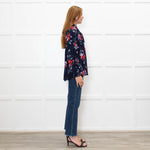 Lauren By Ralph Lauren Blue Top With Multi Colour Flowers And Pleat Front