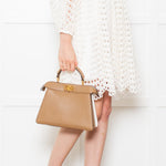 Fendi Cream Brown Peekaboo Two Sided Small Leather Bag