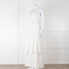 Farm Rio White Linen Tiered Cut Away Maxi Dress