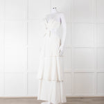 Farm Rio White Linen Tiered Cut Away Maxi Dress