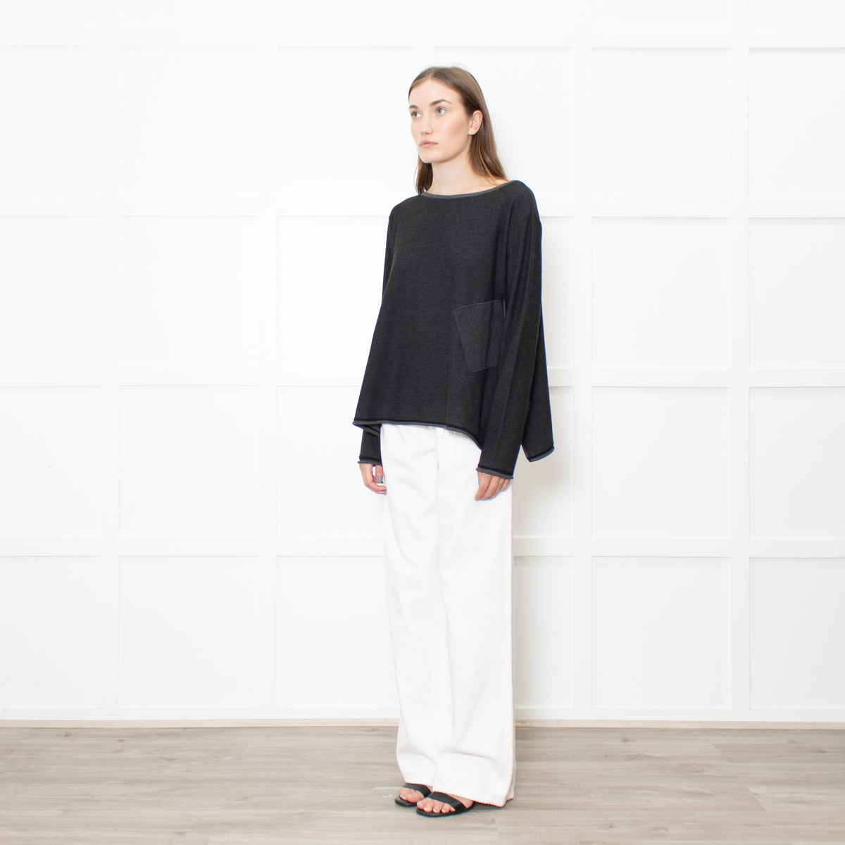 Sarah Pacini Grey Knitted Long Sleeve Trapeze Top